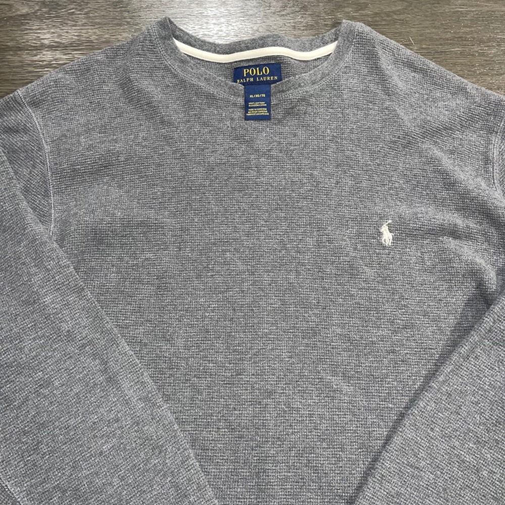 Polo Ralph Lauren Mens XL Grey Thermal Shirt Long Sleeve Waffle Knit Pony Logo